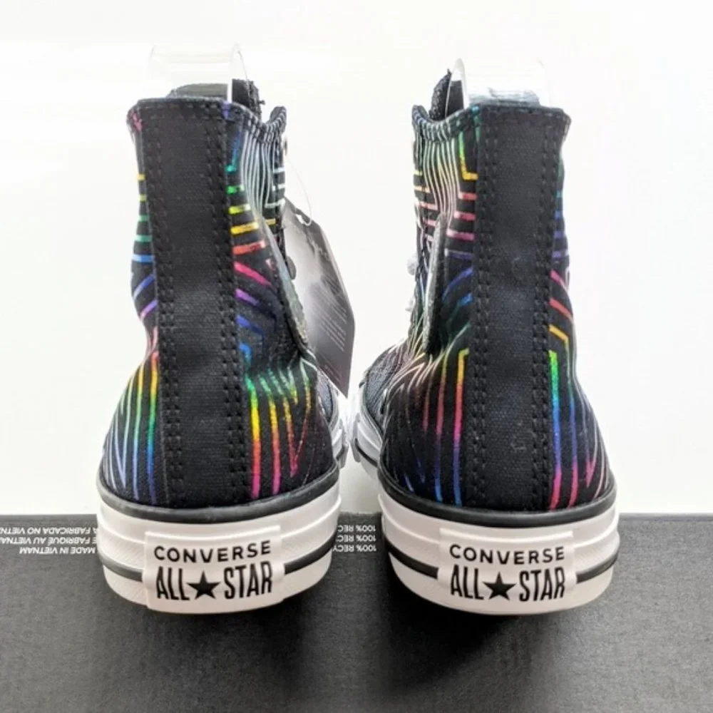 Converse CTAS Hi Black/White/Black Rainbow Women's 6 - Picture 4 of 6